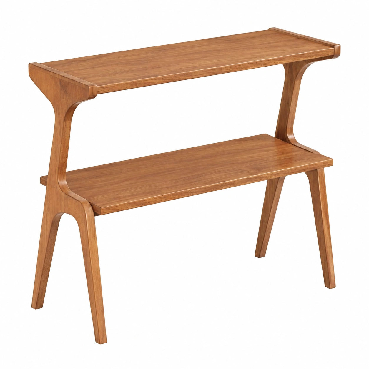 Table étroite en bois massif avec étagère à 2 niveaux pour salon