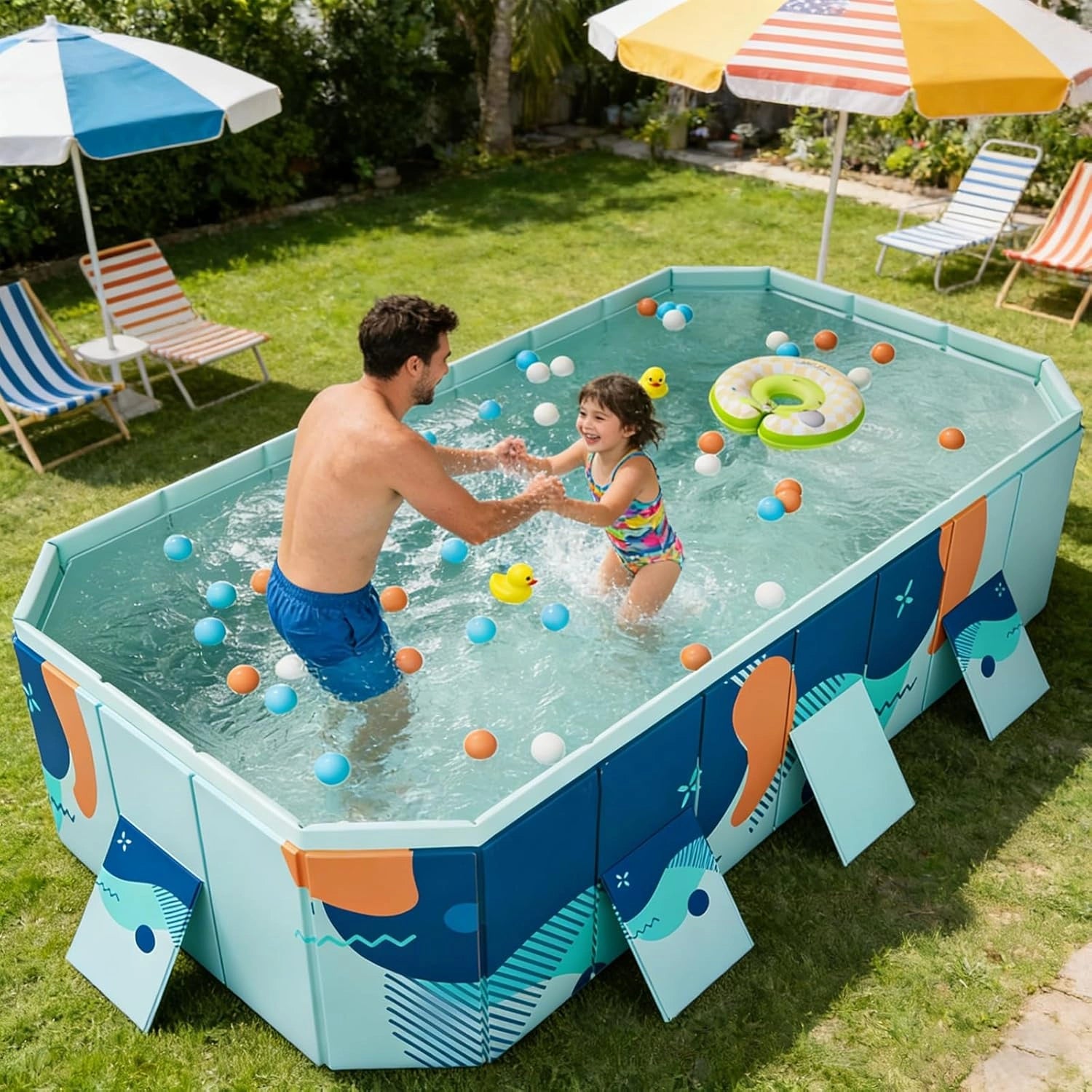 Piscine pliable pour adultes, 2,6 m, en plastique dur, non gonflable, piscine extérieure portable pour arrière-cour et jardin