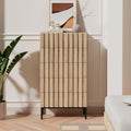 UEV Commode à 5 tiroirs 60 cm, 60 x 34 x 110 cm, Commode Étroite, Grand Espace de Rangement, Chambre à Coucher, Pieds Métal, Motif de Ligne, Naturel