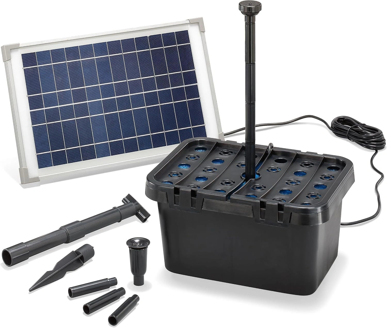 Esotec 100901 Kit complet de filtre solaire professionnel débit 650 l h avec panneau solaire de 12 W fonction de Jeu d'eau décoratif et pompe