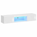 Meuble TV avec éclairage LED et portes battantes brillant blanc
