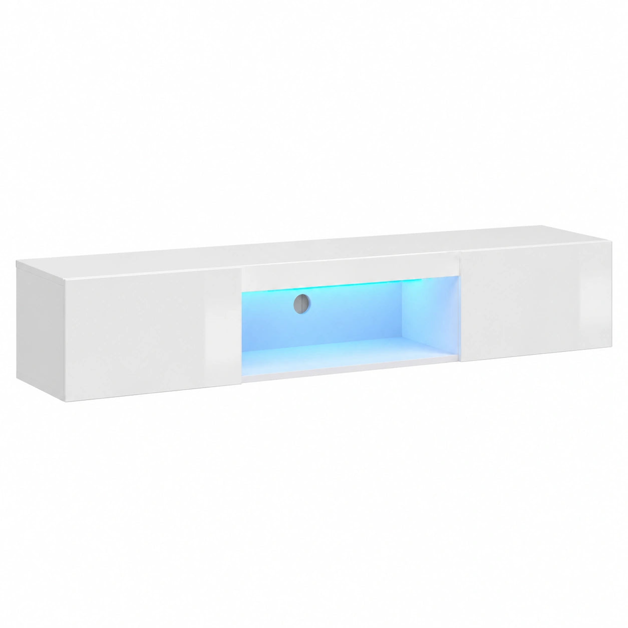 Meuble TV avec éclairage LED et portes battantes brillant blanc