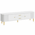 Meuble TV moderne 170 cm, blanc, avec tiroirs et portes