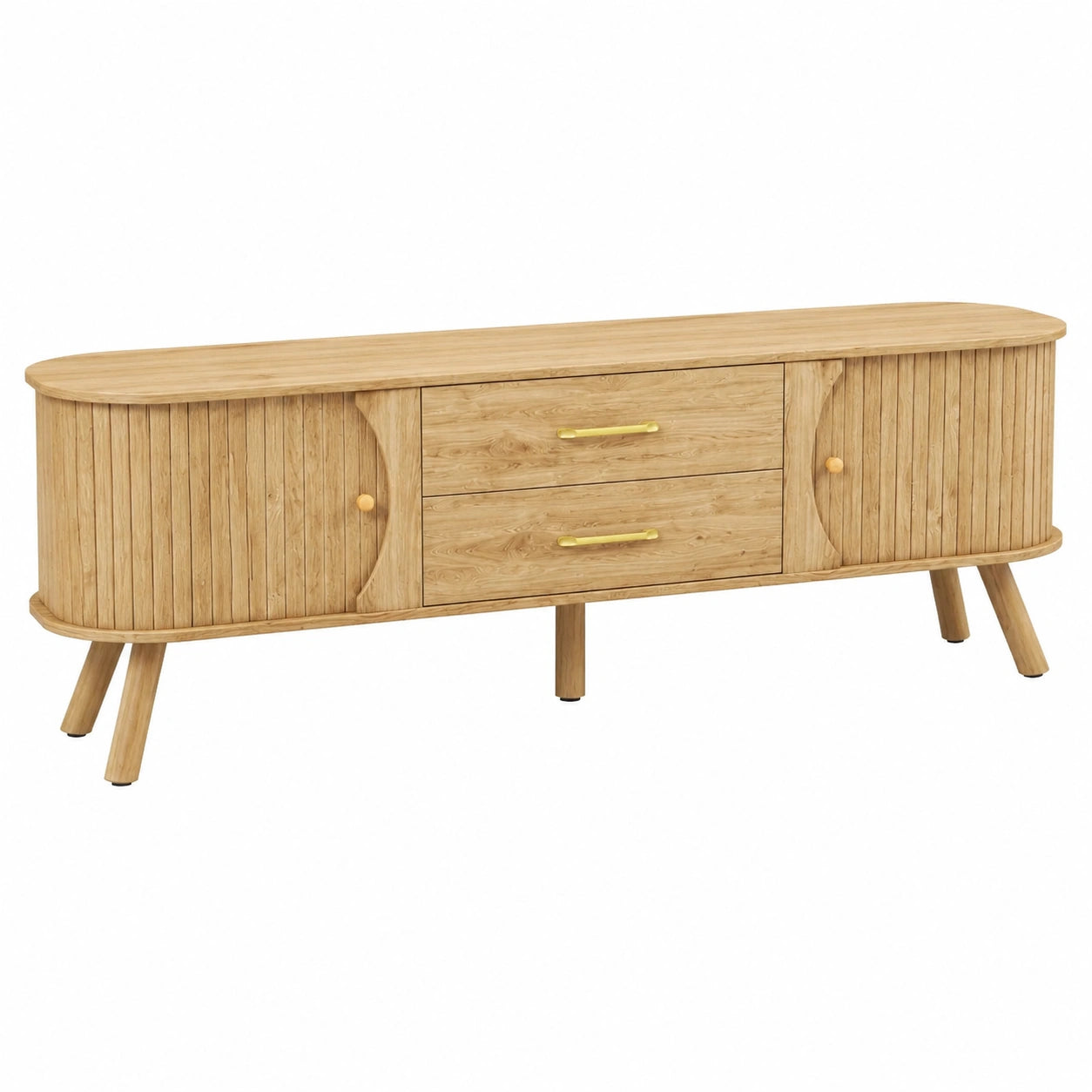 Meuble TV Scandinave avec Portes Coulissantes et Tiroirs