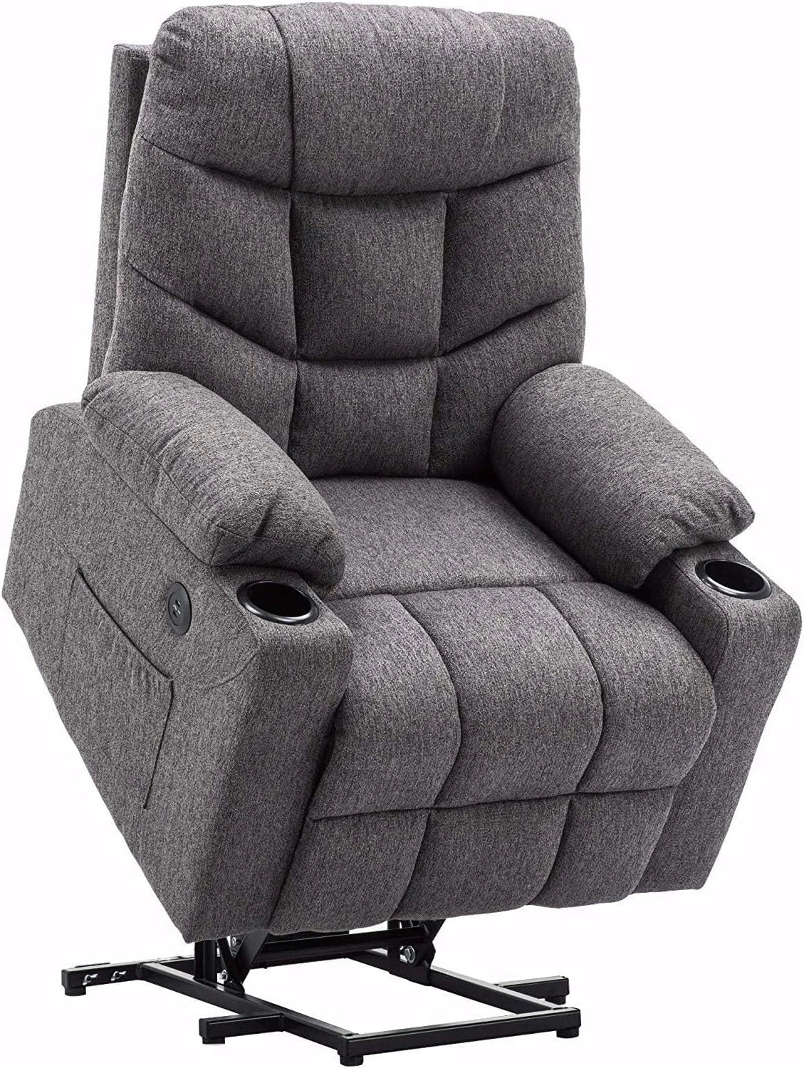 M MCombo Fauteuil TV avec Aide à la montée électrique, Gris), Fauteuil TV avec Fonction inclinable jusqu'à 140°, avec USB 7286 (Tissu