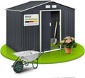 Juskys Abri à Outils en Métal 9 m³ avec Toit Incliné, Porte Coulissante et Fondation - 277×191×192 cm - Abri de Jardin (Gris)(XL)