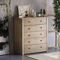 Home Discount Panama Commode à 5 tiroirs Pin Massif ciré Finition chêne, 41 cm