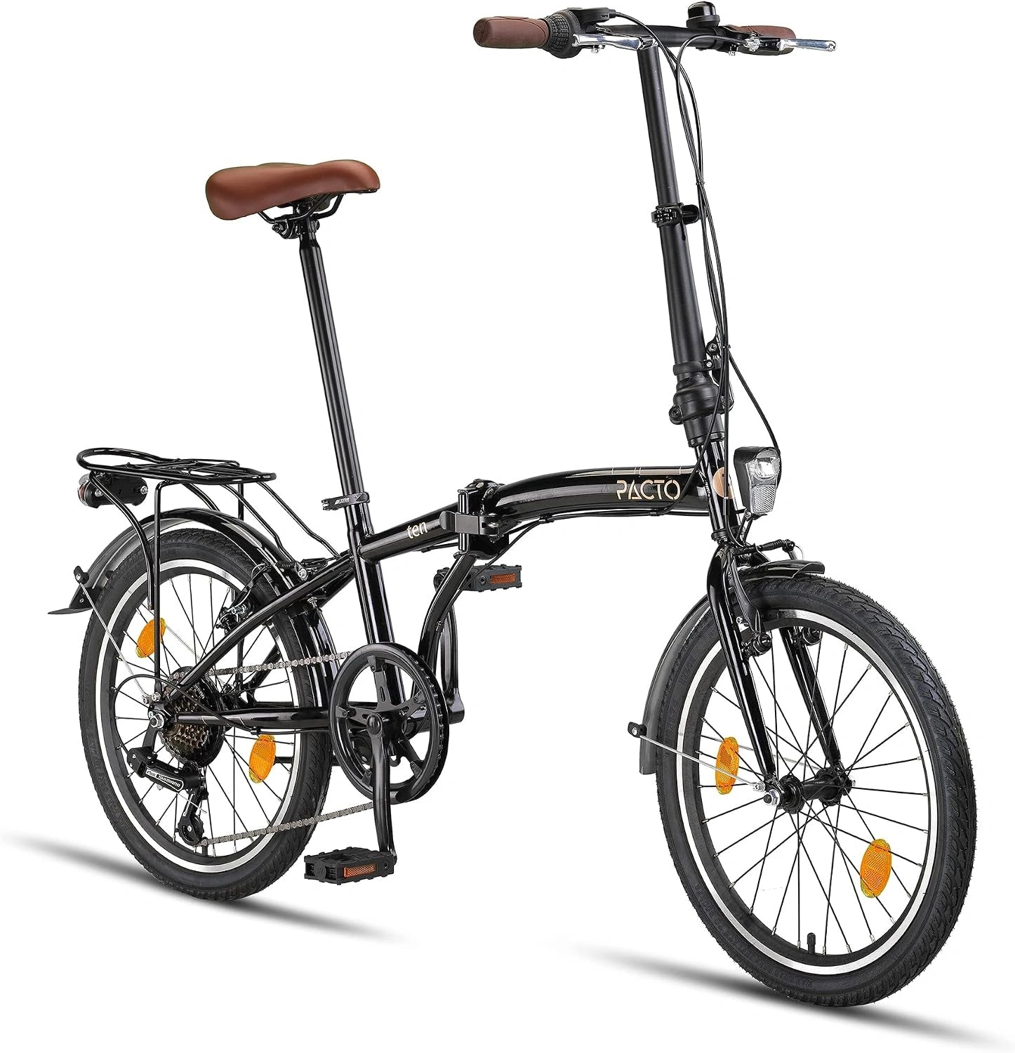 PACTO Vélo pliant Ten 20' avec système de pliage rapide (10 secondes), poids léger (16 kg), Shimano 6 vitesses, cadre en acier
