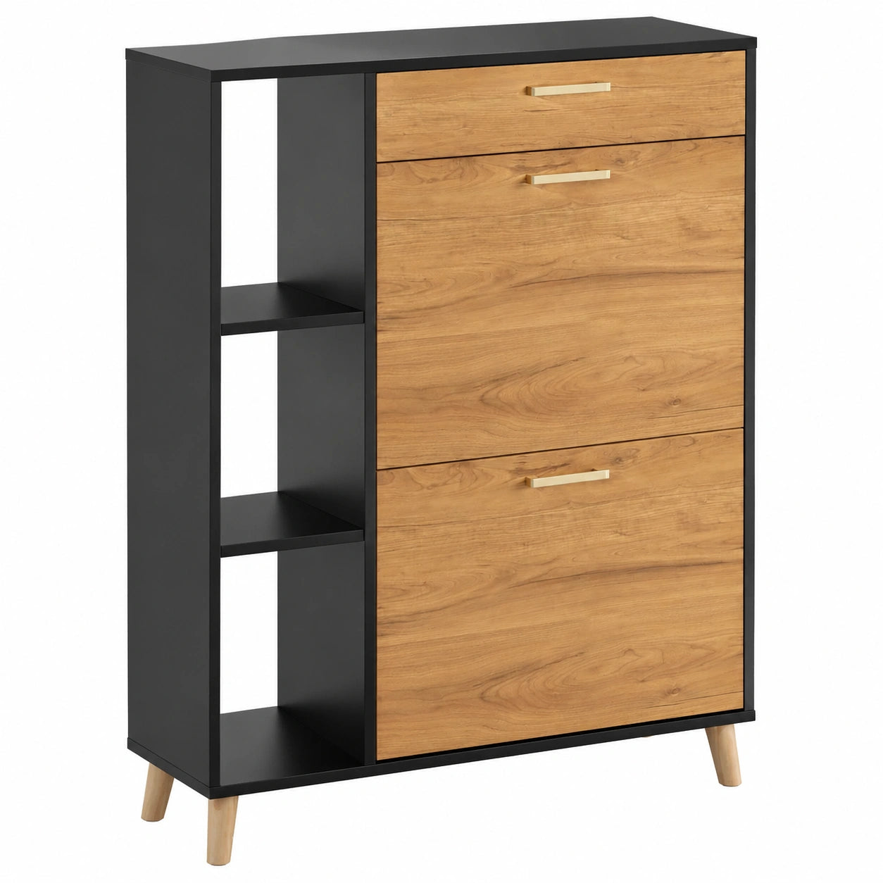 Armoire à Chaussures avec Tiroir et Compartiments, Rangement Bois pour Entrée