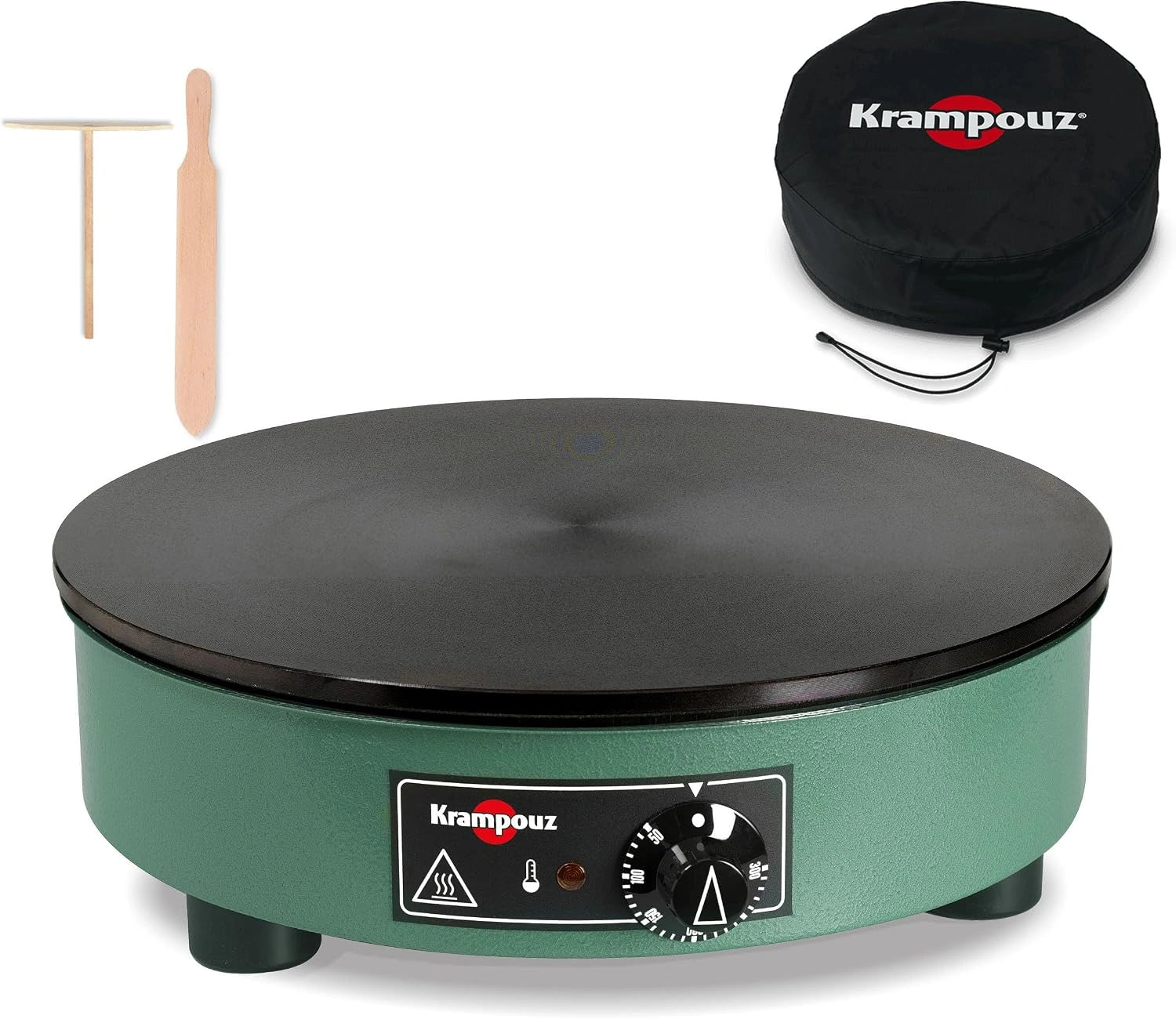 KRAMPOUZ Kit de Crêpière Électrique BILLIG et Housse - Plaque en Fonte Usinée Diamètre 40 cm - 220-240 Volts et 3000 Watts - Véritable Crêpière