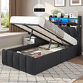 DICTAC Lit Coffre 90x200 avec Rangement, Lit 1 Place avec Tête de Lit Intégrée, Éclairage LED, Prises USB/Type-C, Sommier à Lattes, Levage Pneumatique