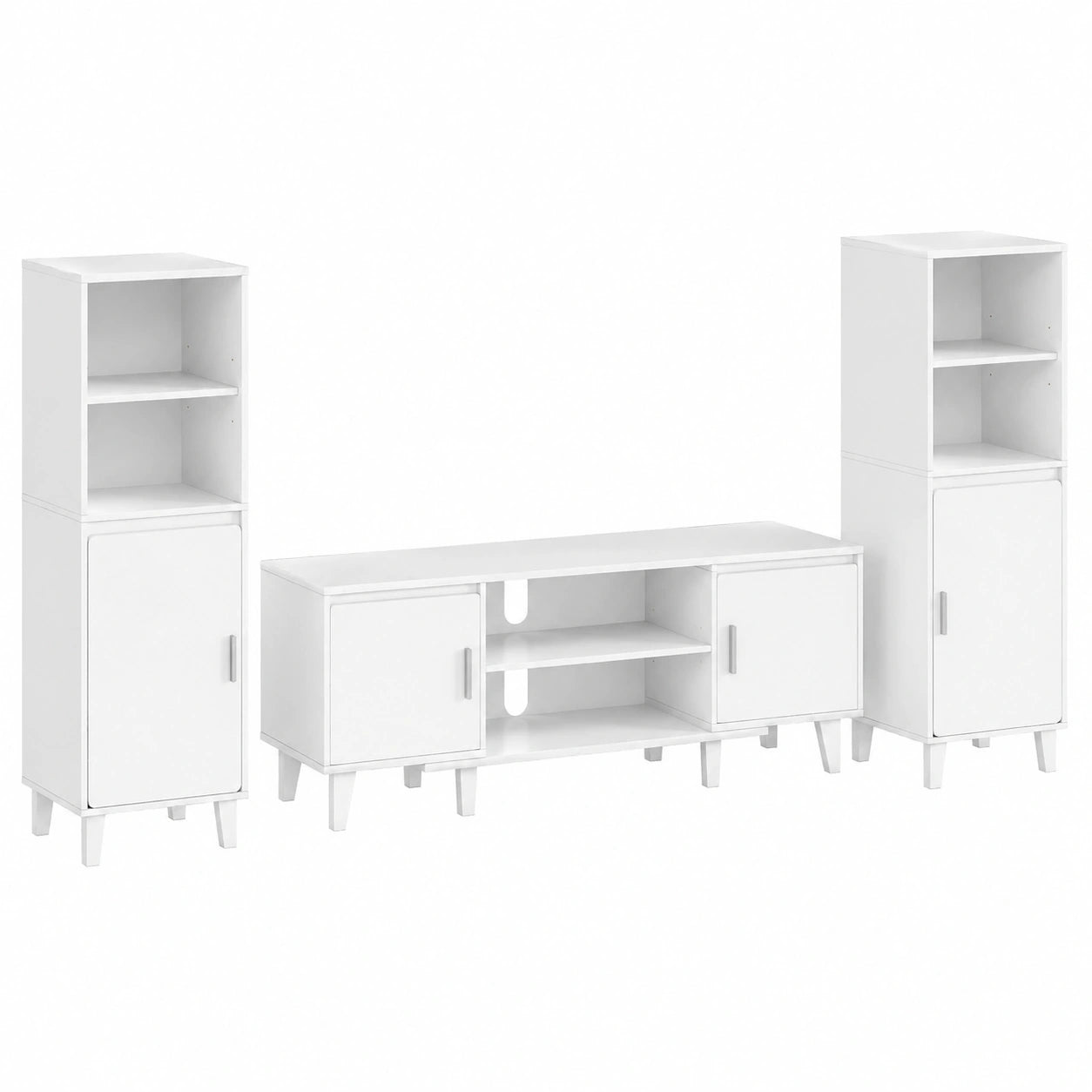 Ensemble de Salon 3 Pièces avec Meuble TV et Rangements Muraux, Grand Espace de Stockage, Blanc