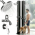 Douche Solaire 40 Litres, Eau Chaude Jusqu'à 60 °C, Température de L'eau Réglable, Douche de Jardin avec Pommeau de Douche Rotatif et Robinet à Pied