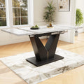 Merax Table à manger extensible, marbre imitation+noir, 99-159×75 cm, 4–6 personnes, table de cuisine en marbre imitation, pour cuisine, salon, bureau