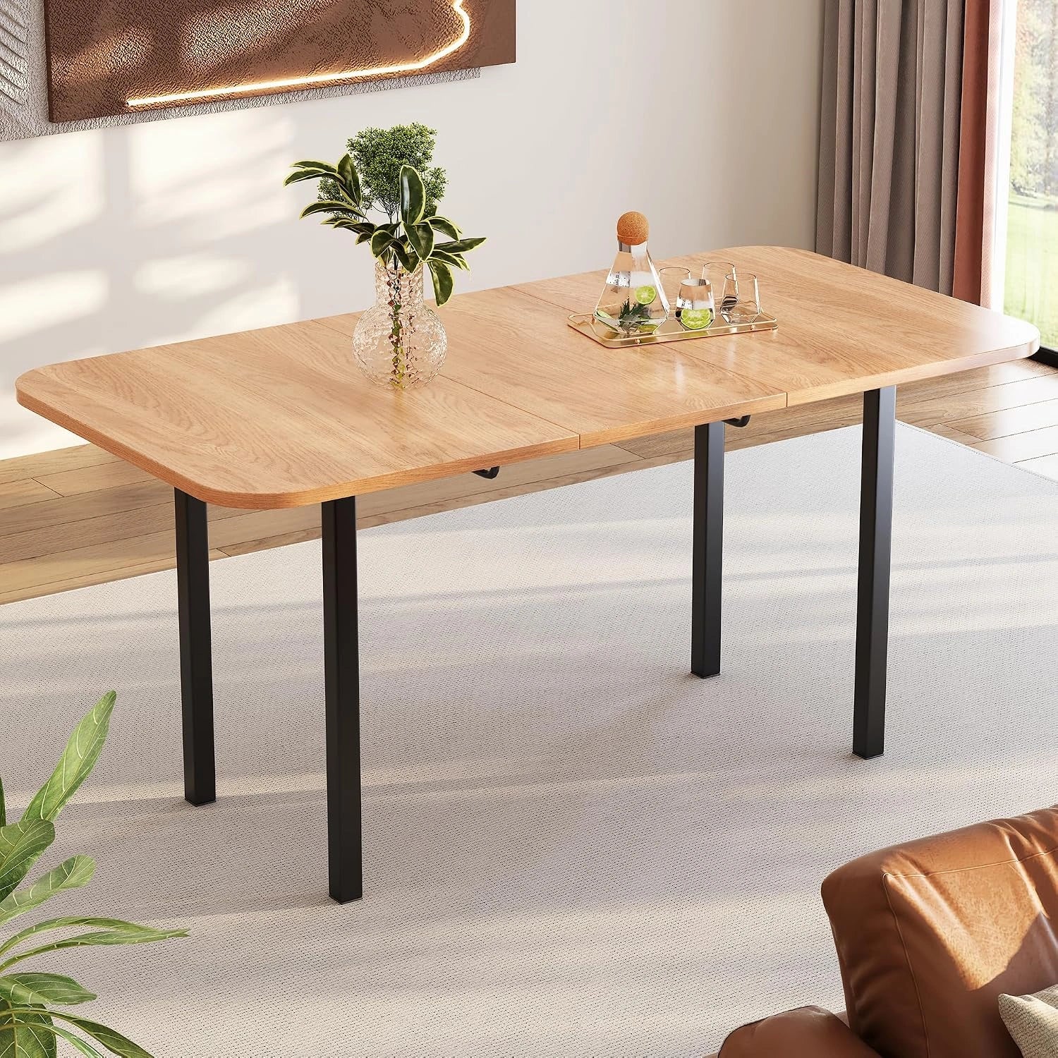 Merax Table extensible cuisine moderne - Support alliage résistant - Salon/salle à manger - 4-6 pers. - 120/160x80x75 cm